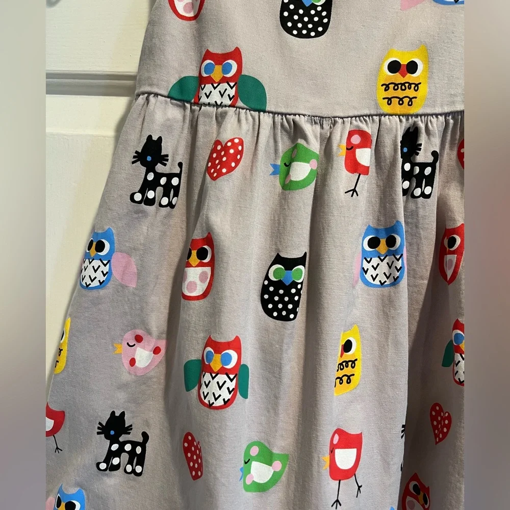 Gray Casual 🦉 Dress, Zips in Back -Covered w Owls, Cats & Birds & Little Collar - Picture 5 of 8